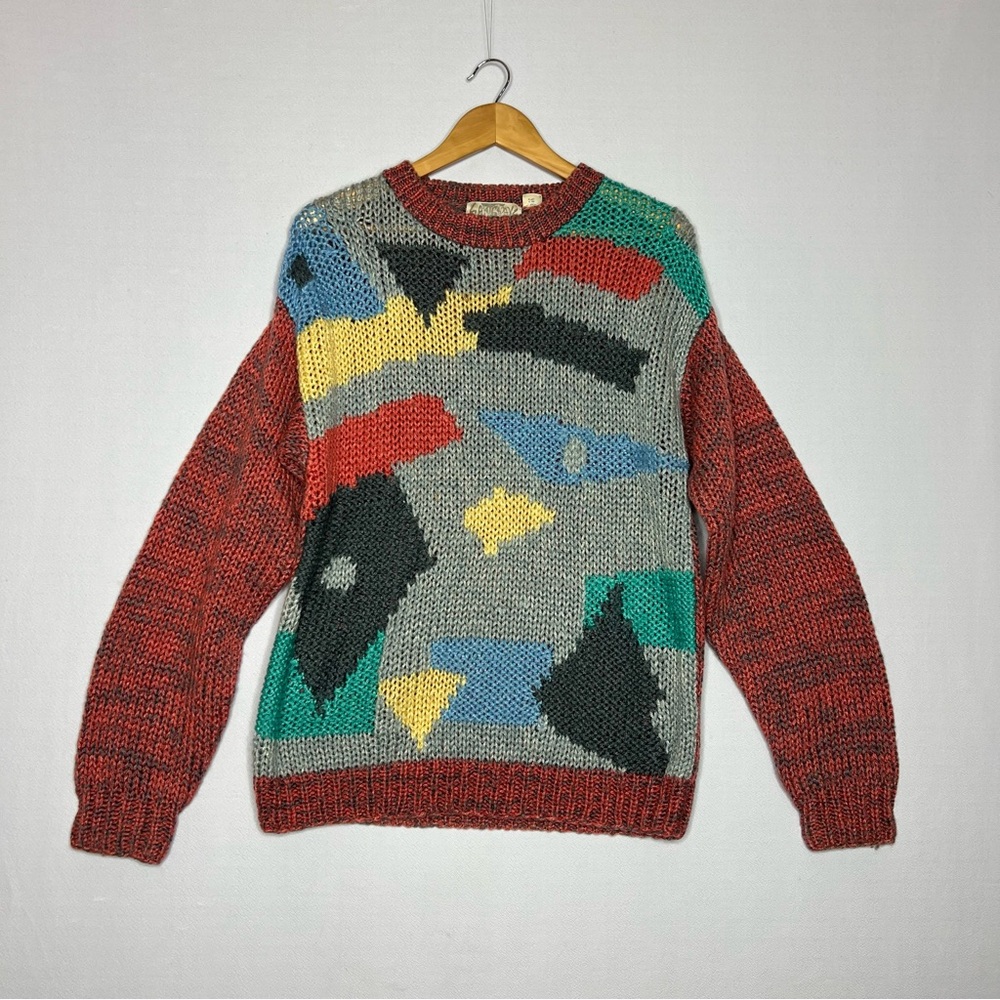 Vintage Saturdays Chunky Knit Colorful Sweater Men's Grandpa 90s Size M